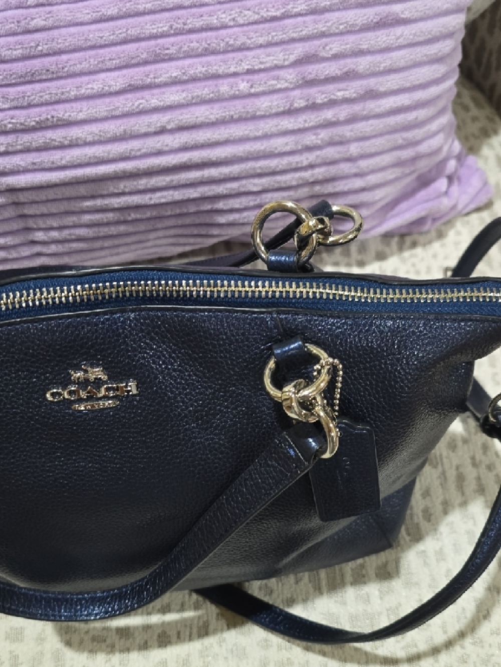 Coach Pebbled Leather Shoulder Satchel - Metallic Navy Blue - Picture 8 of 15